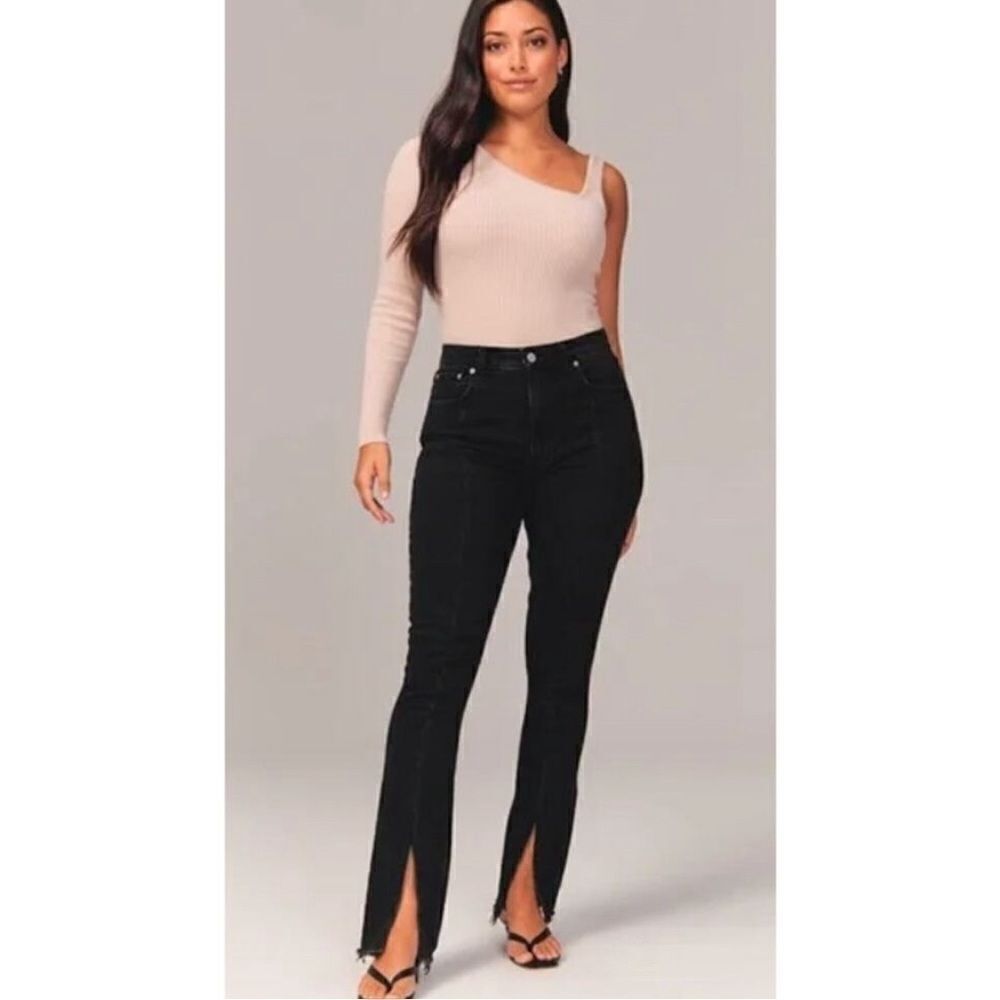 Abercrombie and fitch curve love the skinny high rise split hem jeans black